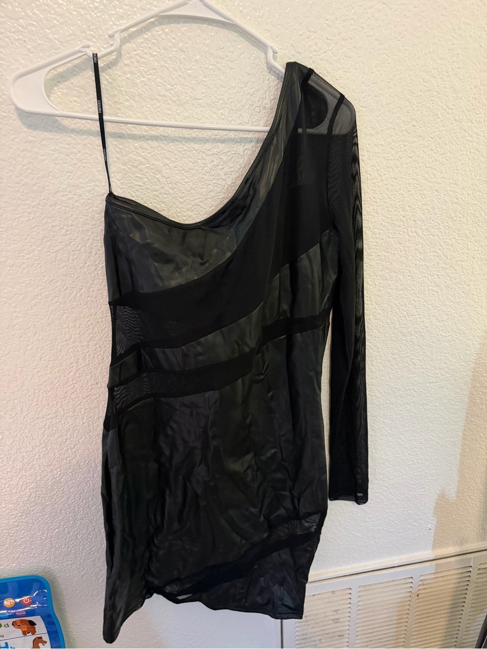 Forever 21 Black One-Shoulder Mesh Panel Mini Dress